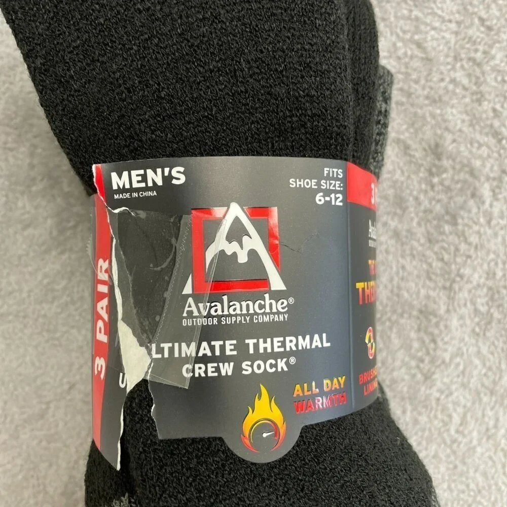 NEW Avalanche Men's Size 6-12 Ultimate Thermal Crew Socks 3 Pair Pack